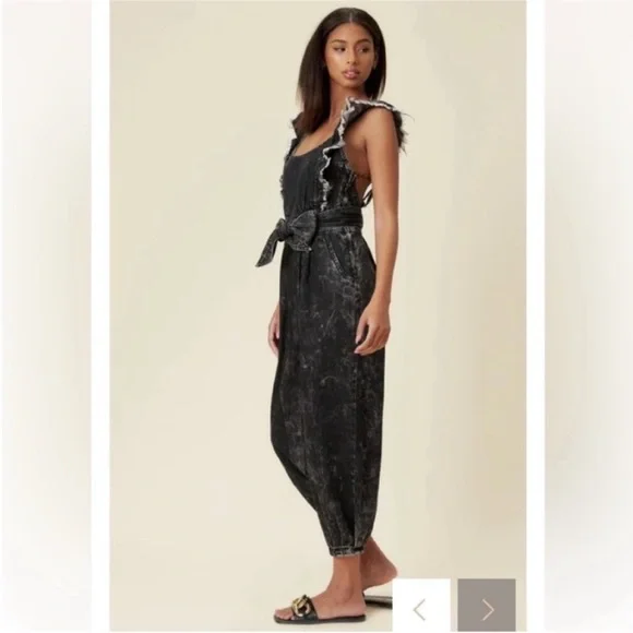 Washed Black Ruffle Overalls with Belt New With Tags